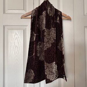 Pazuki London Velvet Scarf Brown Gold‎ Leaf Pattern Made in England